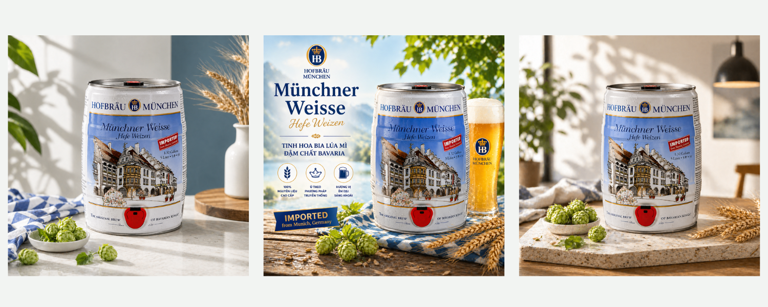 Bia Hofbrau Munchner Weisse Hefe Weizen 5,1% Đức – bom 5 lít