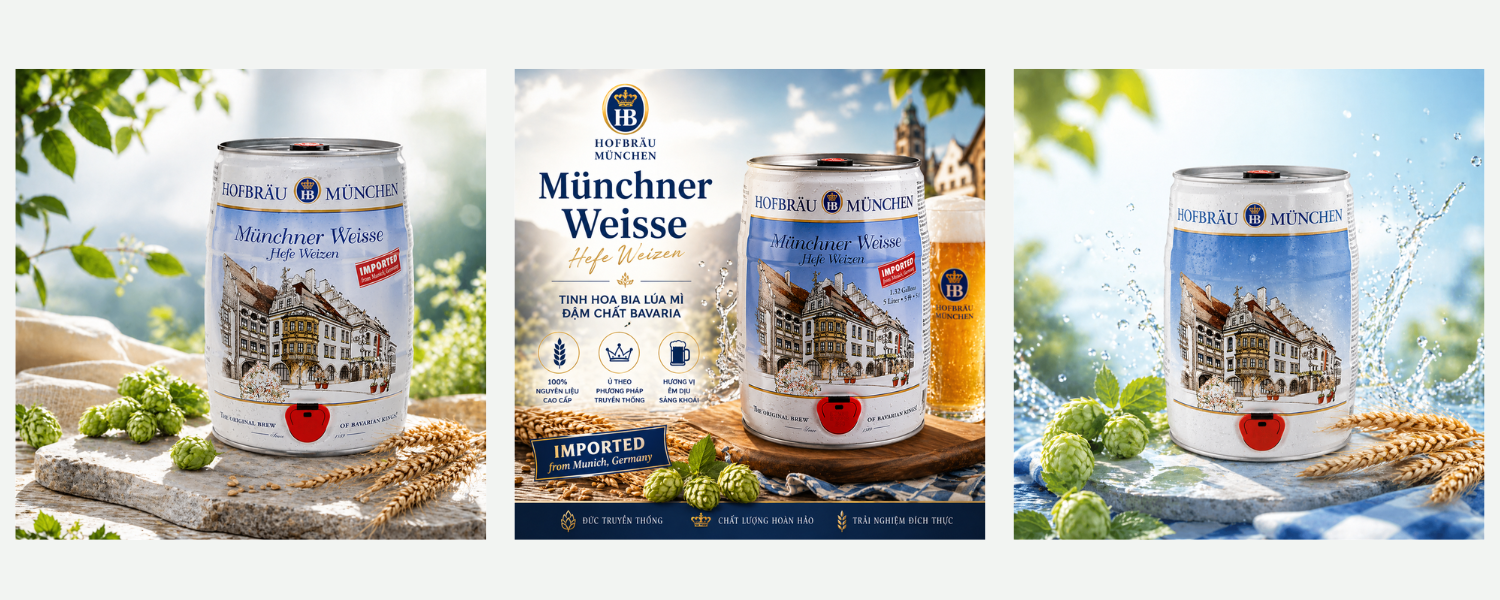 Bia Hofbrau Munchner Weisse Hefe Weizen 5,1% Đức – bom 5 lít