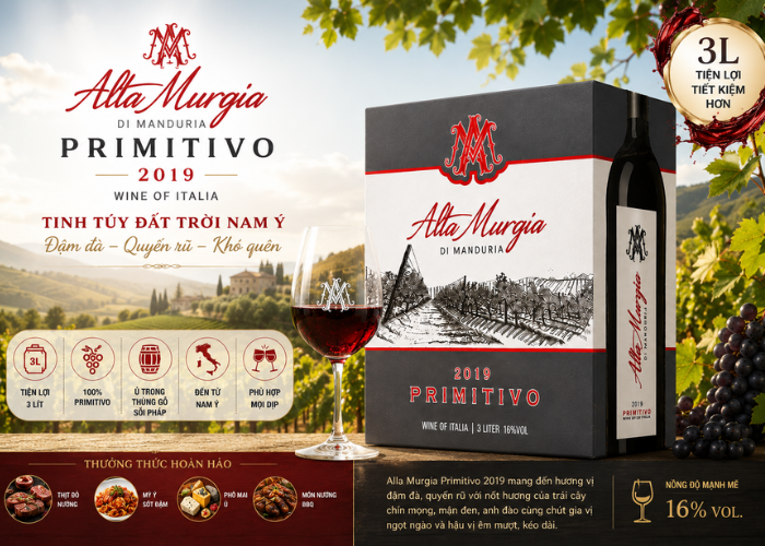Rượu Vang Bịch 3L Alta Murgia Primitivo 2019