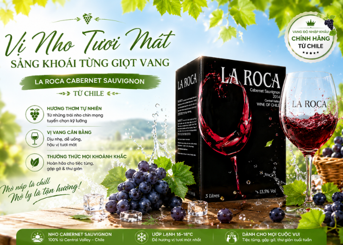 Rượu Vang Bịch 3L Chile La Roca