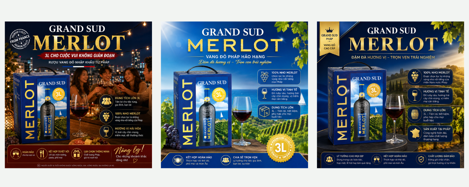 Rượu Vang Bịch Pháp 3L Grand Sud Merlot