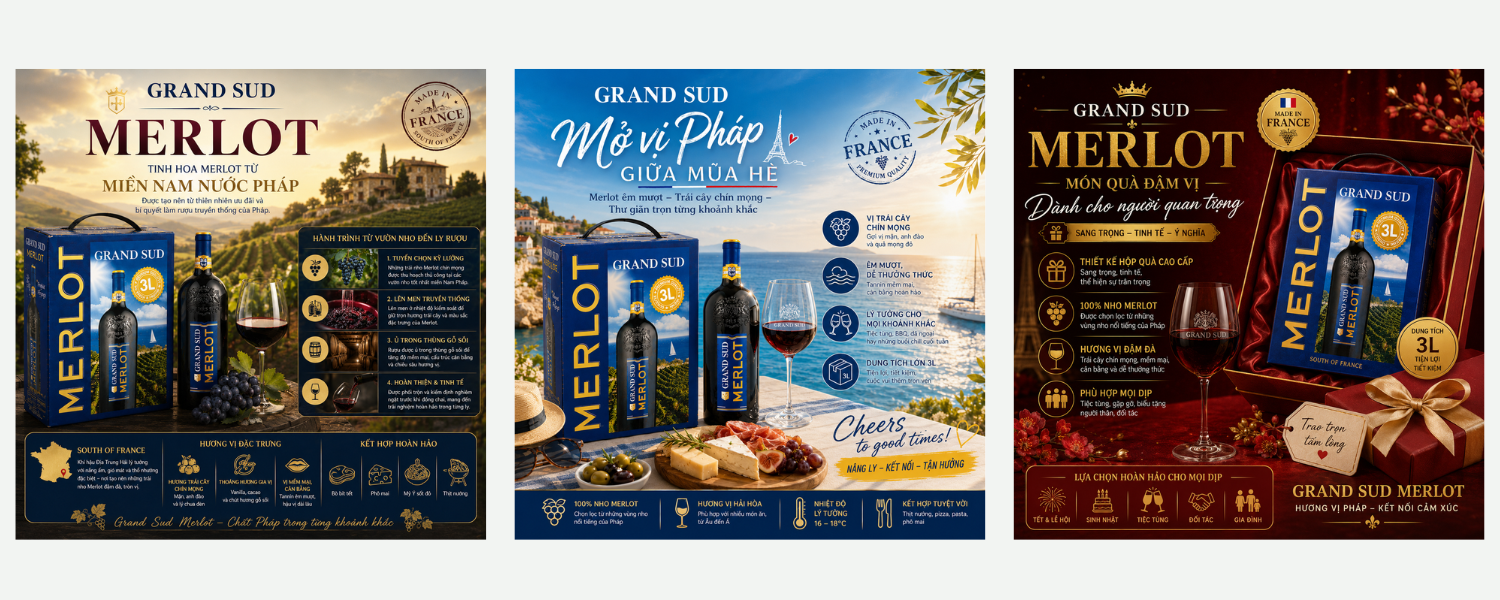 Rượu Vang Bịch Pháp 3L Grand Sud Merlot