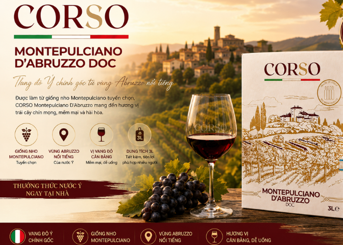 Rượu vang bịch 3l Corso Montepulciano d’Abruzzo DOC