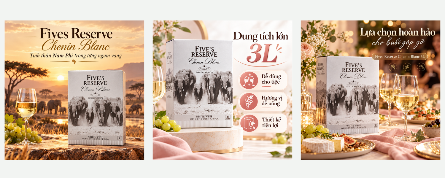 Rượu Vang Bịch Nam Phi Fives Reserve Chenin Blanc